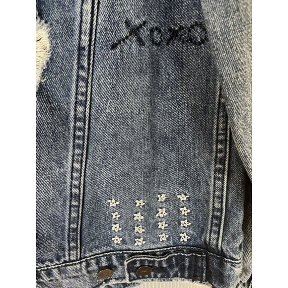 For the Republic Jean Jacket Distressed Denim Embroidered Size XS Unisex - Picture 9 of 10